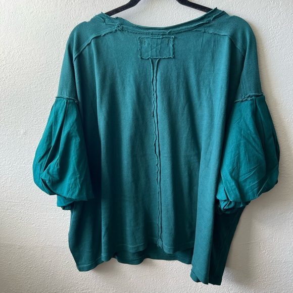 Green bubble sleeve free people top size L NWT $68 - Picture 4 of 7